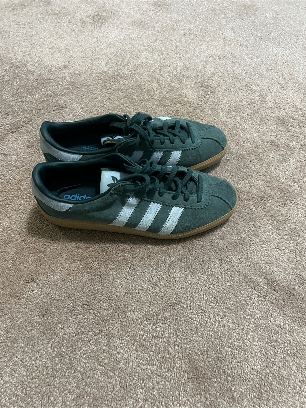 adidas Men's Dark Green Suede Sneakers with White Stripes
